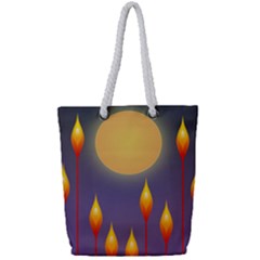 Night Moon Flora Background Full Print Rope Handle Tote (small) by Bajindul