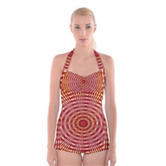 Pattern Background Structure Boyleg Halter Swimsuit 