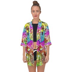 Music Abstract Sound Colorful Open Front Chiffon Kimono by Bajindul