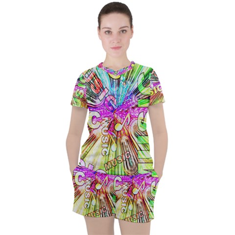 Music Abstract Sound Colorful Women s Tee And Shorts Set by Bajindul