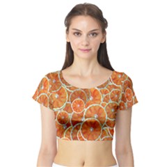 Oranges Background Texture Pattern Short Sleeve Crop Top by Bajindul