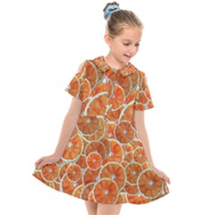 Oranges Background Texture Pattern Kids  Short Sleeve Shirt Dress by Bajindul