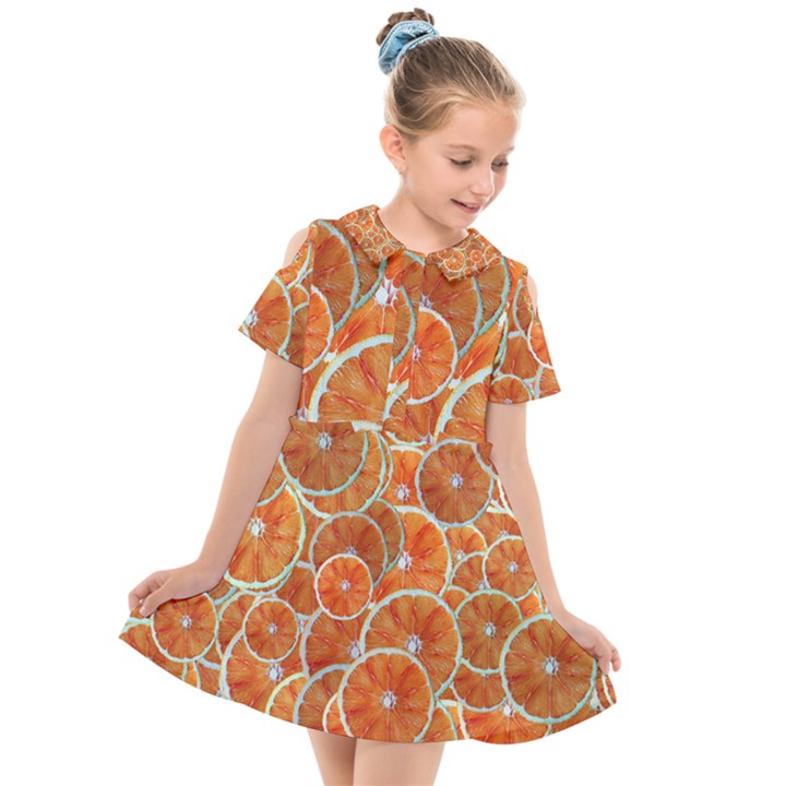 Oranges Background Texture Pattern Kids  Short Sleeve Shirt Dress
