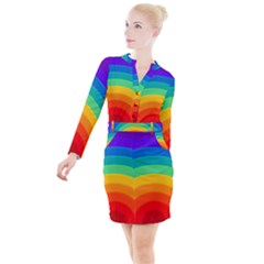 Rainbow Background Colorful Button Long Sleeve Dress by Bajindul
