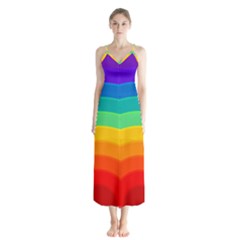 Rainbow Background Colorful Button Up Chiffon Maxi Dress by Bajindul