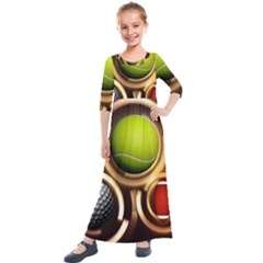 Sport Ball Tennis Golf Football Kids  Quarter Sleeve Maxi Dress by Bajindul