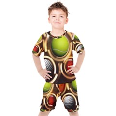 Sport Ball Tennis Golf Football Kids  Tee And Shorts Set by Bajindul