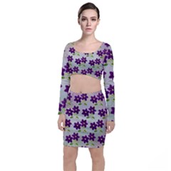 Purple Flower Top And Skirt Sets by Bajindul