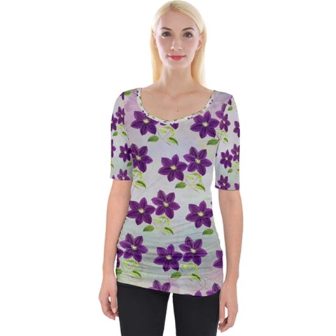 Purple Flower Wide Neckline Tee by Bajindul