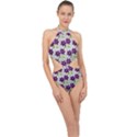 Purple Flower Halter Side Cut Swimsuit View1