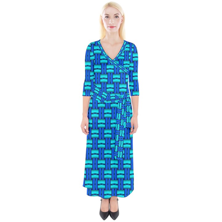 Pattern Graphic Background Image Blue Quarter Sleeve Wrap Maxi Dress