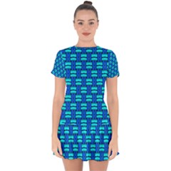 Pattern Graphic Background Image Blue Drop Hem Mini Chiffon Dress by Bajindul