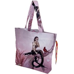 Wonderful Dark Mermaid Sitting On A Tree Drawstring Tote Bag by FantasyWorld7