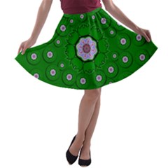 Stars Of Bleeding Hearts In Green A-line Skater Skirt