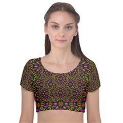 Paradise Flower In The Jungle Velvet Short Sleeve Crop Top  by pepitasart