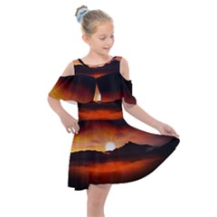 Sunset Sun Light Landscape Kids  Shoulder Cutout Chiffon Dress by Pakrebo