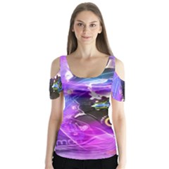 Ski Boot Ski Boots Skiing Activity Butterfly Sleeve Cutout Tee 