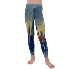 City Metro Pole Buildings Kids  Lightweight Velour Leggings by Pakrebo