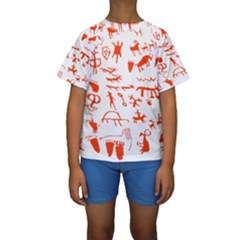 Petroglyph Art Symbols Art Rock Kids  Short Sleeve Swimwear by Pakrebo