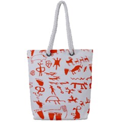 Petroglyph Art Symbols Art Rock Full Print Rope Handle Tote (small) by Pakrebo