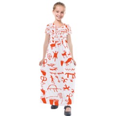 Petroglyph Art Symbols Art Rock Kids  Short Sleeve Maxi Dress by Pakrebo