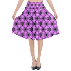 Background Wallpaper Pattern Pink Black Flared Midi Skirt by Pakrebo