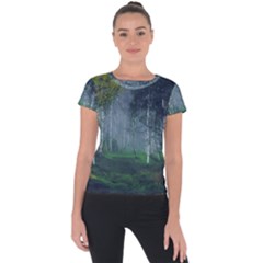 Birch Forest Nature Landscape Short Sleeve Sports Top  by Pakrebo