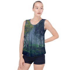 Birch Forest Nature Landscape Bubble Hem Chiffon Tank Top by Pakrebo