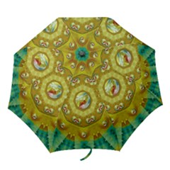 Mandala In Peace And Feathers Folding Umbrellas by pepitasart