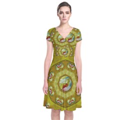 Mandala In Peace And Feathers Short Sleeve Front Wrap Dress by pepitasart