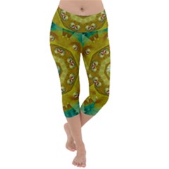 Mandala In Peace And Feathers Lightweight Velour Capri Yoga Leggings by pepitasart