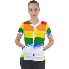 Lgbt Flag Map Of South Korea Short Sleeve Zip Up Jacket by abbeyz71