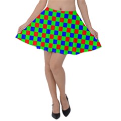 Check Pattern Red, Green, Blue Velvet Skater Skirt