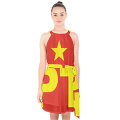 Logo of Mexico s Labor Party Halter Collar Waist Tie Chiffon Dress