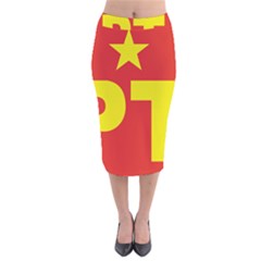 Logo of Mexico s Labor Party Velvet Midi Pencil Skirt