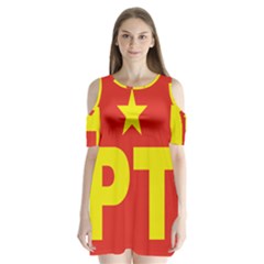 Logo of Mexico s Labor Party Shoulder Cutout Velvet One Piece