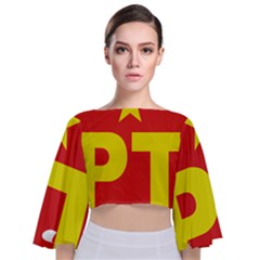 Logo of Mexico s Labor Party Tie Back Butterfly Sleeve Chiffon Top