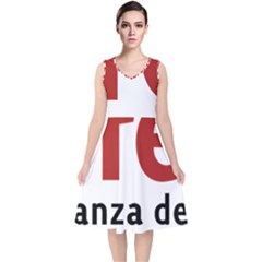 Logo Of Mexico The National Regeneration Movement Party V-neck Midi Sleeveless Dress 