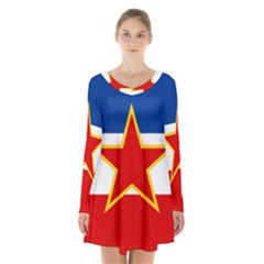 Flag Of Yugoslavia, 1946-1992 Long Sleeve Velvet V-neck Dress by abbeyz71