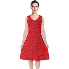 Red Of Love V-neck Midi Sleeveless Dress  by BIBILOVER