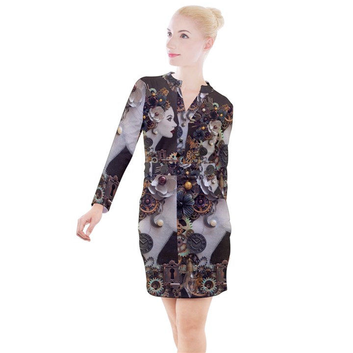 Mechanical Beauty  Button Long Sleeve Dress