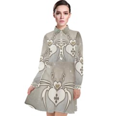 Wonderful Decorative Spider With Hearts Long Sleeve Chiffon Shirt Dress by FantasyWorld7