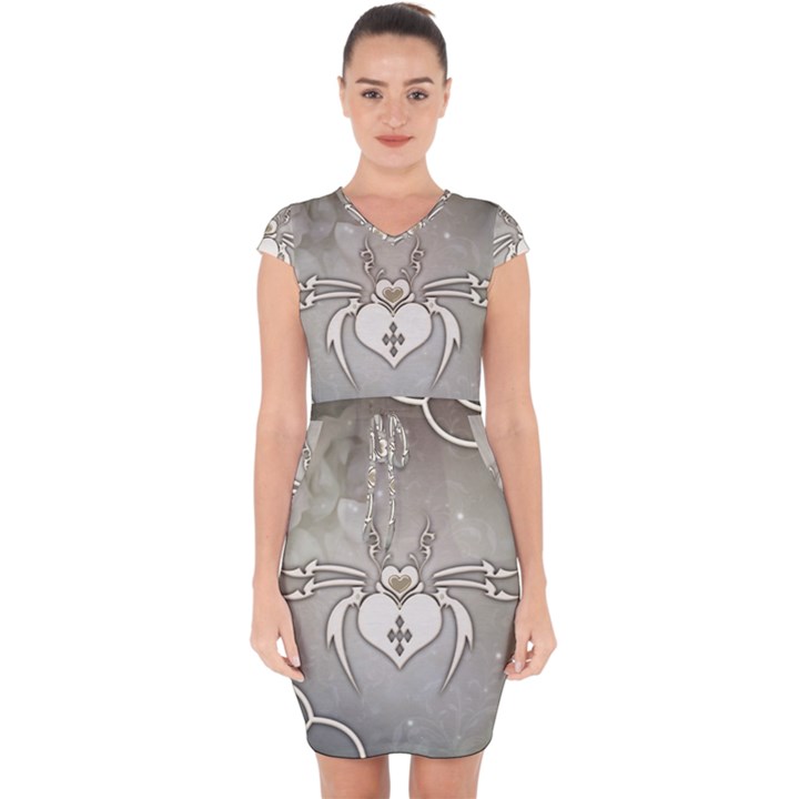 Wonderful Decorative Spider With Hearts Capsleeve Drawstring Dress 