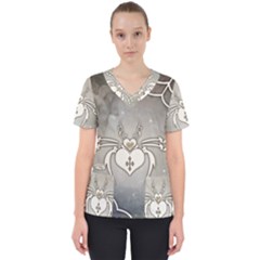 Wonderful Decorative Spider With Hearts Women s V-neck Scrub Top by FantasyWorld7