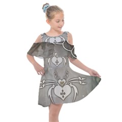 Wonderful Decorative Spider With Hearts Kids  Shoulder Cutout Chiffon Dress by FantasyWorld7