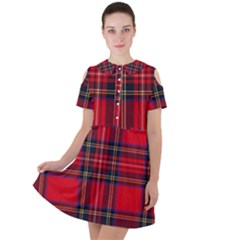 Royal Stewart Tartan Short Sleeve Shoulder Cut Out Dress  by impacteesstreetwearfour