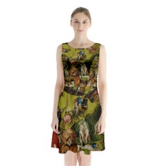 Heronimus Bosch Ship Of Fools Hieronymus Bosch The Garden Of Earthly Delights (closeup) 3 Sleeveless Waist Tie Chiffon Dress by impacteesstreetwearthree