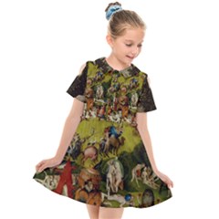 Heronimus Bosch Ship Of Fools Hieronymus Bosch The Garden Of Earthly Delights (closeup) 3 Kids  Short Sleeve Shirt Dress