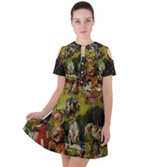 Heronimus Bosch Ship Of Fools Hieronymus Bosch The Garden Of Earthly Delights (closeup) 3 Short Sleeve Shoulder Cut Out Dress  by impacteesstreetwearthree