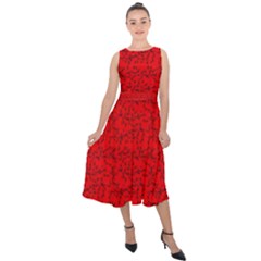 Red On Red Floral Design Midi Tie-back Chiffon Dress by 1dsign